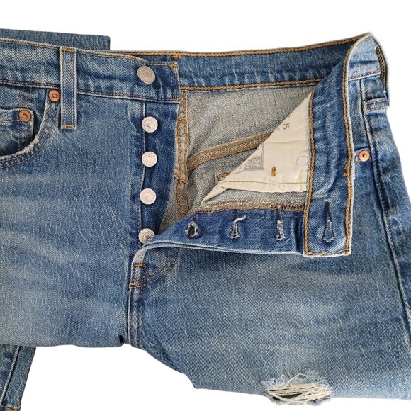 Levis Premium High-Rise Skinny Fit Jeans Womens Size 28 Blue Distressed - Picture 3 of 11